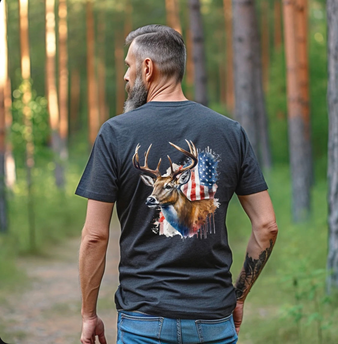 Patriotic Deer Print Casual Tees